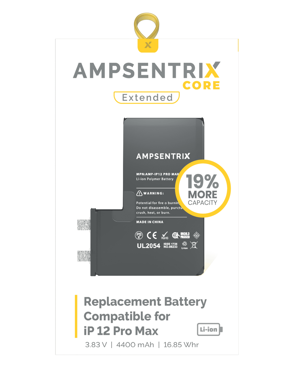 Replacement battery for iPhone 12 Pro Max (spot welding required) (AmpSentrix Core Extended)