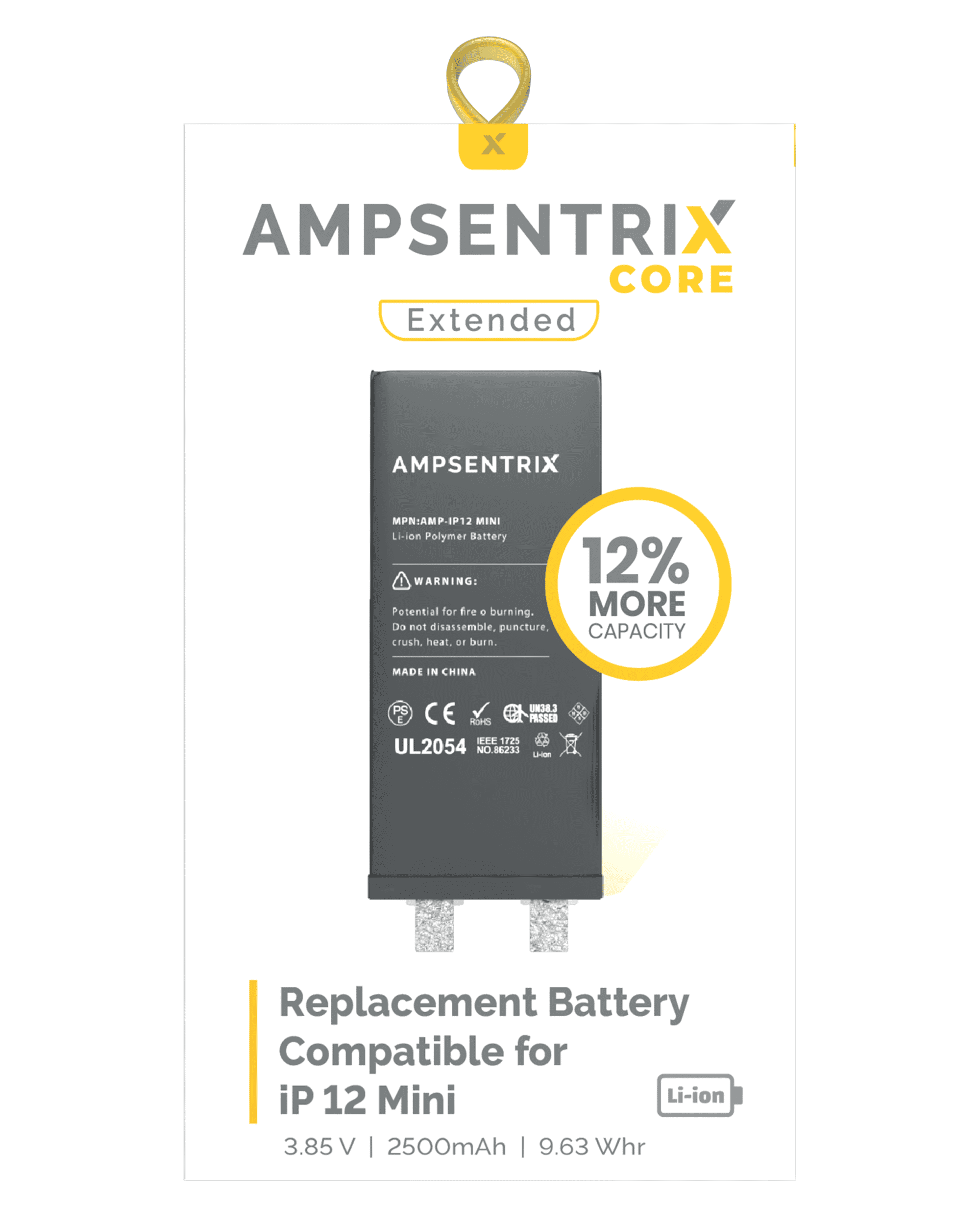 Hochkapazitäts-Akkukern iPhone 12 Mini Punktschweißen nötig AmpSentrix Core