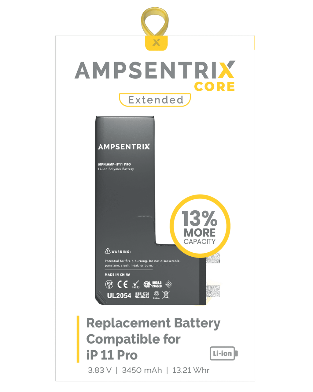 Replacement Battery for iPhone 11 Pro (Spot Welding Required) (AmpSentrix Core Extended)