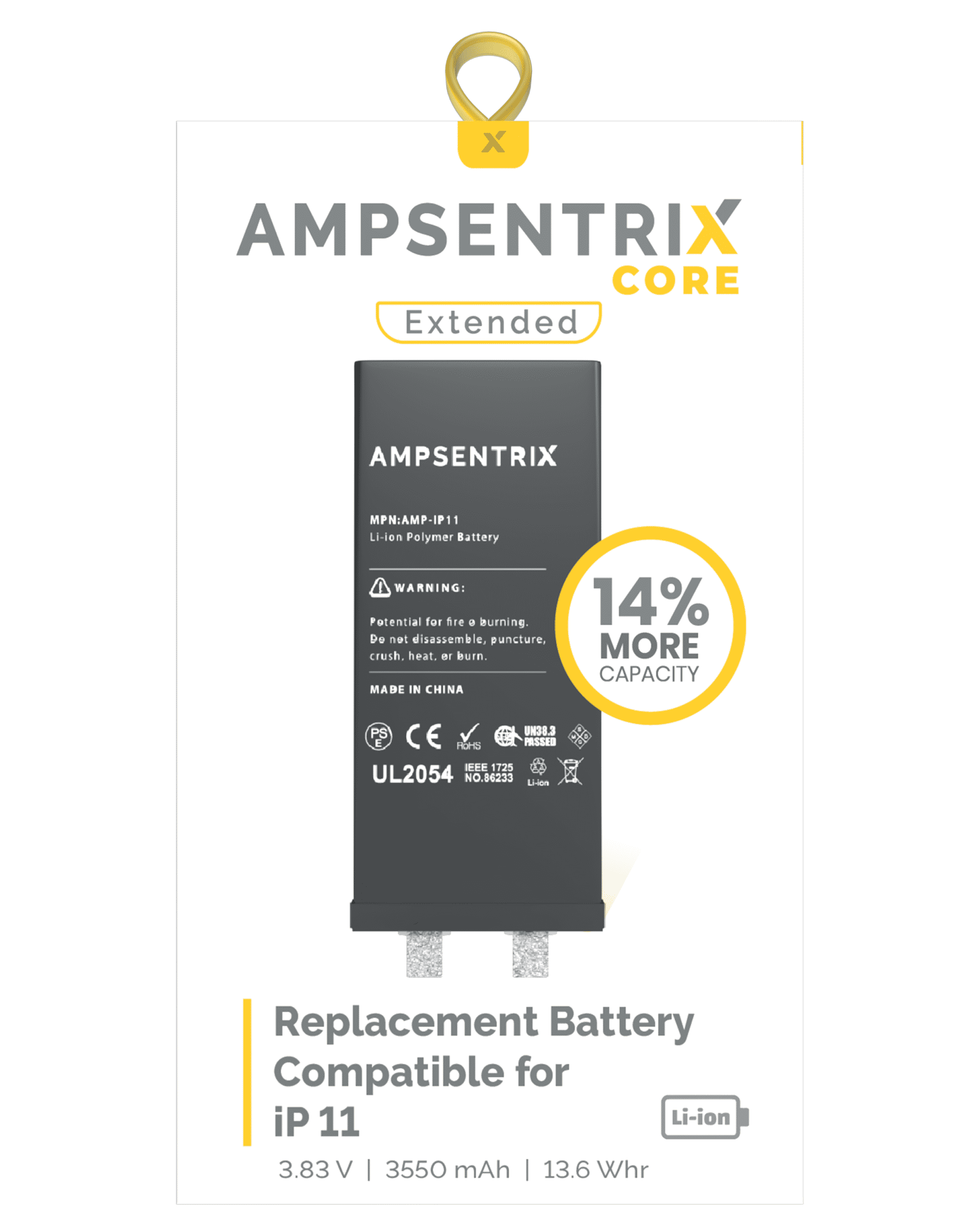 Ersatzakku für iPhone 11 (Punktschweißen erforderlich) (AmpSentrix Core Extended