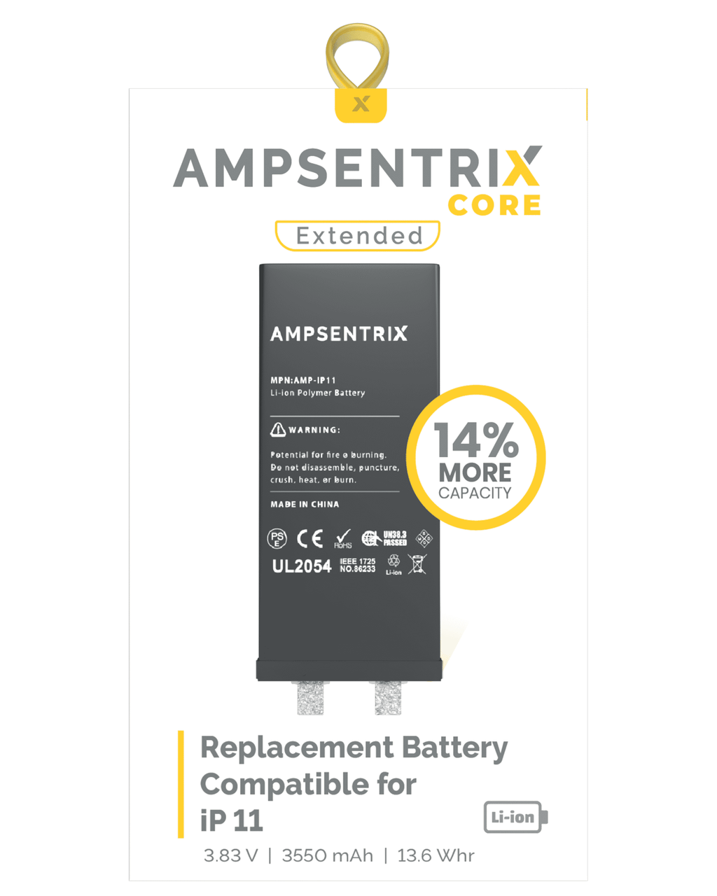 Replacement battery for iPhone 11 (spot welding required) (AmpSentrix Core Extended)
