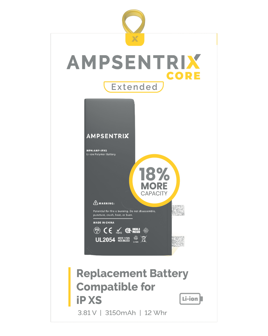 iPhone XS Ersatzbatterie, Punktschweißen erforderlich, AmpSentrix Core Extended