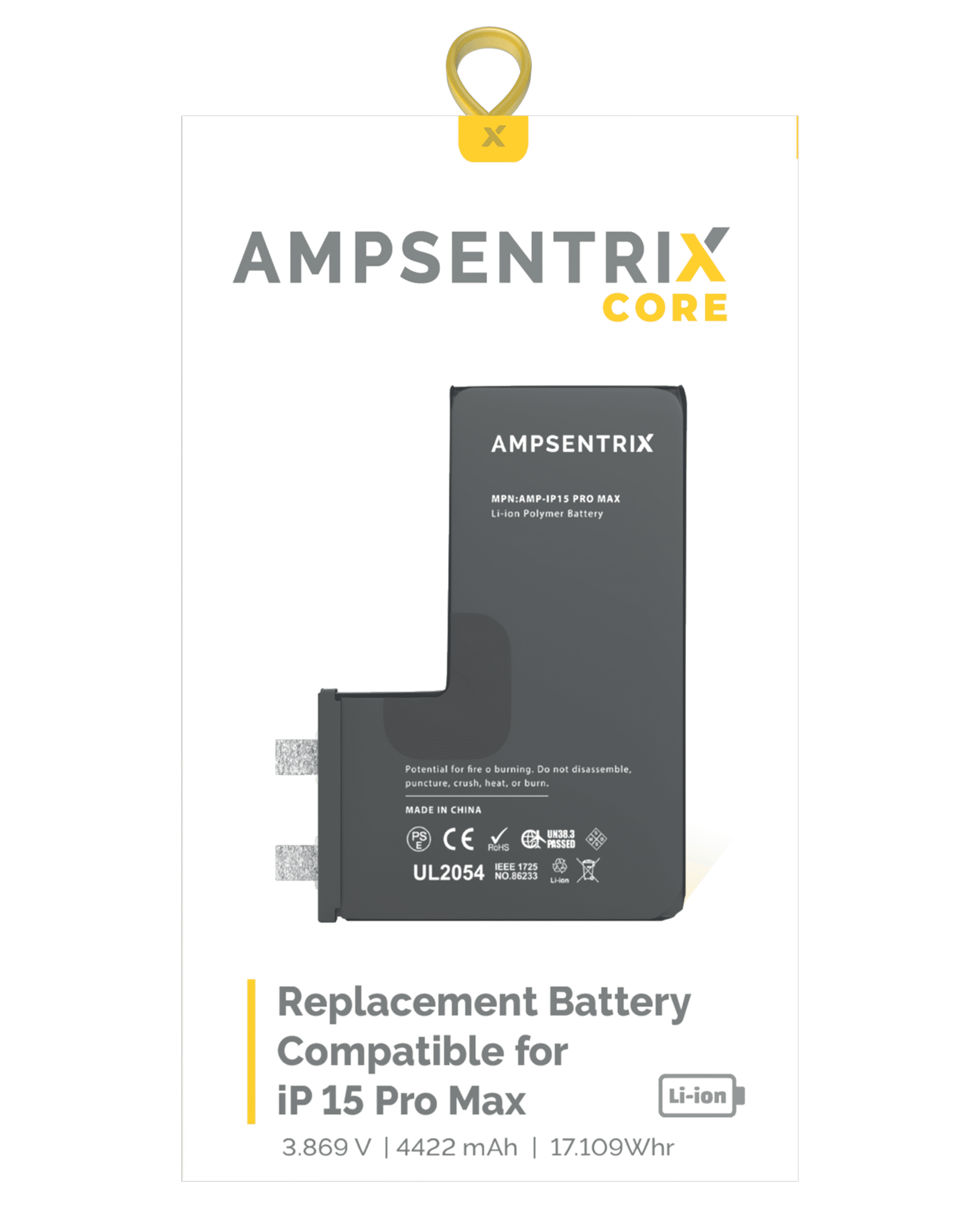 Replacement Battery Core for iPhone 15 Pro Max (Spot Welding Required) (AmpSentrix Core)