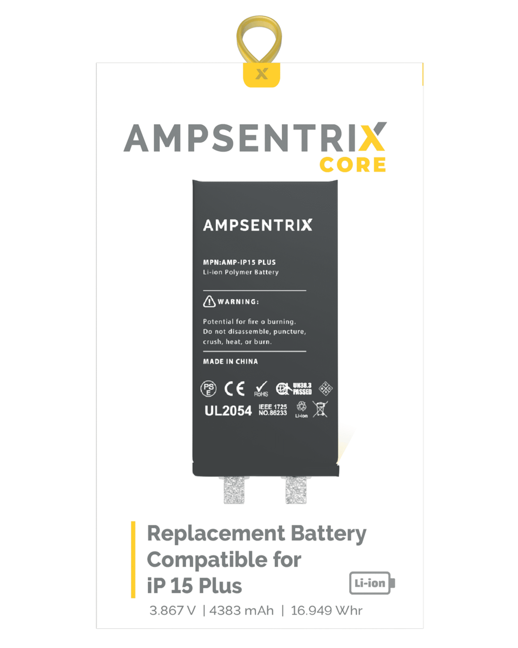 Ersatz-Batteriekern für iPhone 15 Plus, Punktschweißen erforderlich, Ampsentrix