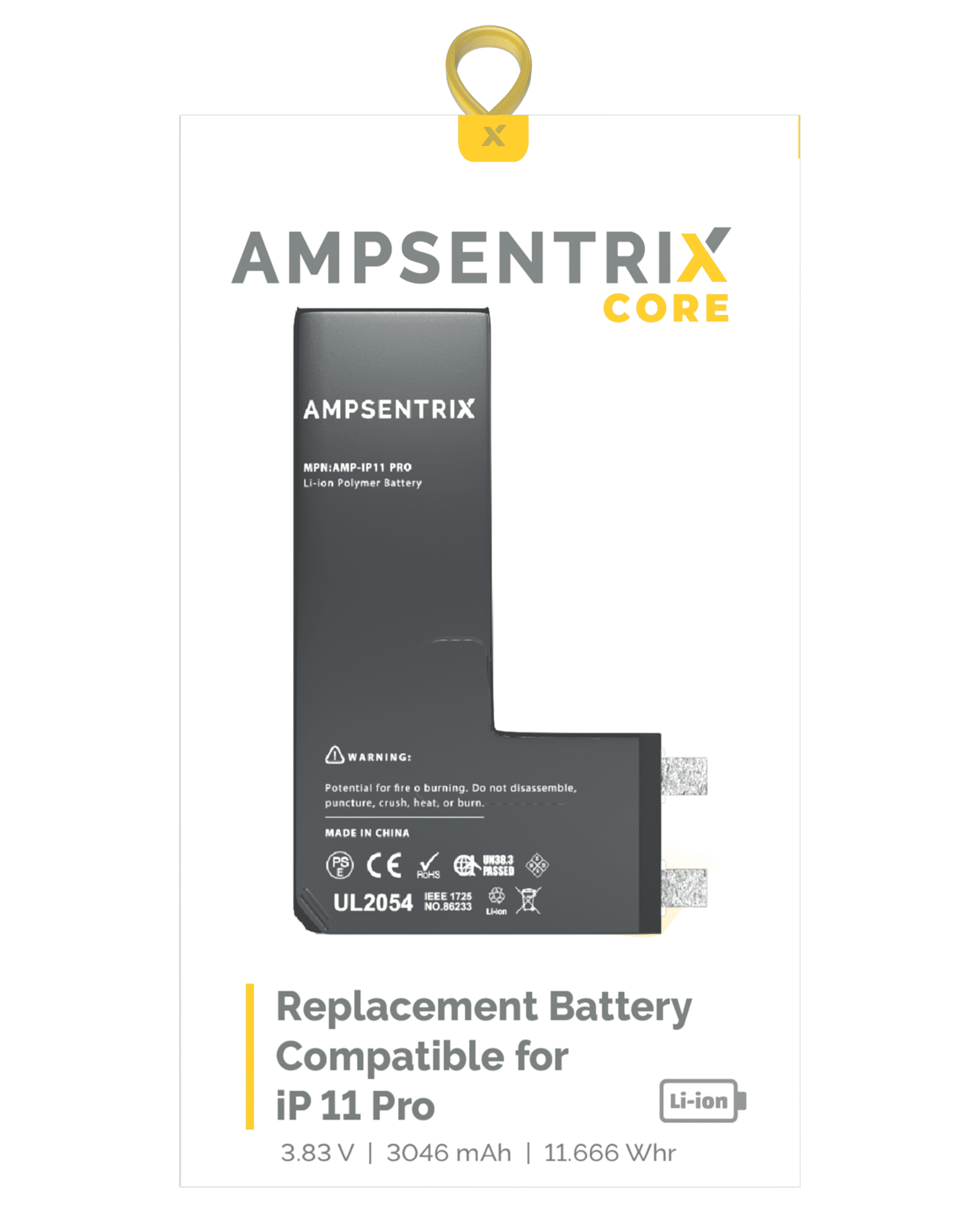 Replacement battery core for iPhone 11 Pro (spot welding required) (AmpSentrix Core)