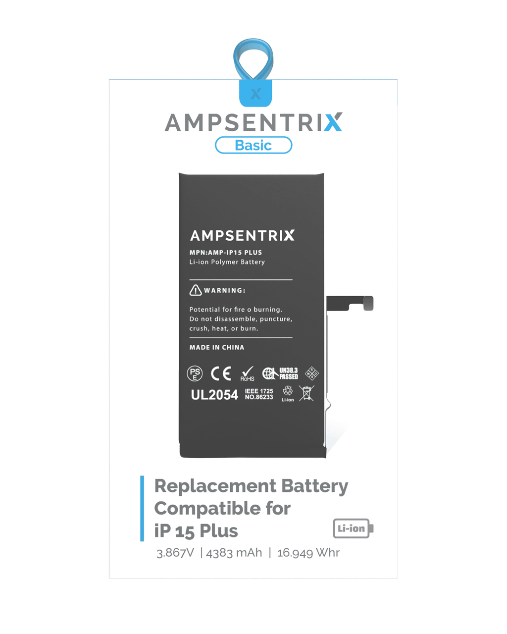 Replacement Battery for iPhone 15 Plus (AmpSentrix Basic)