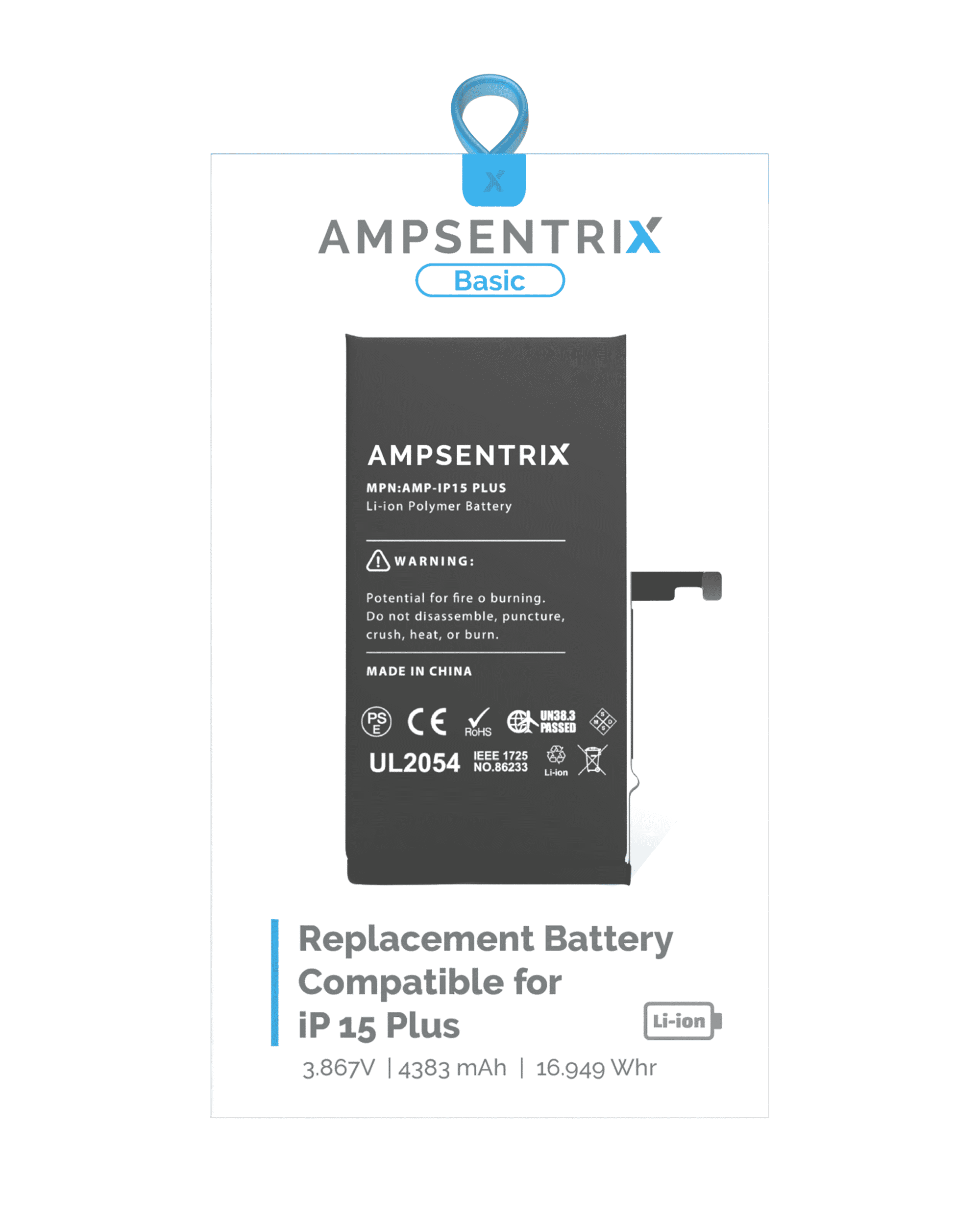 Replacement Battery for iPhone 15 Plus (AmpSentrix Basic)