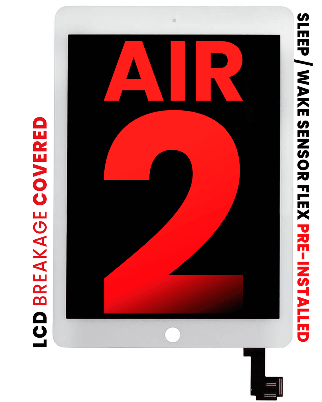 LCD Display with Digitizer for iPad Air 2 (Pre-installed Sleep/Wake Sensor Flex) (Aftermarket Pro: XO7-2) (White)