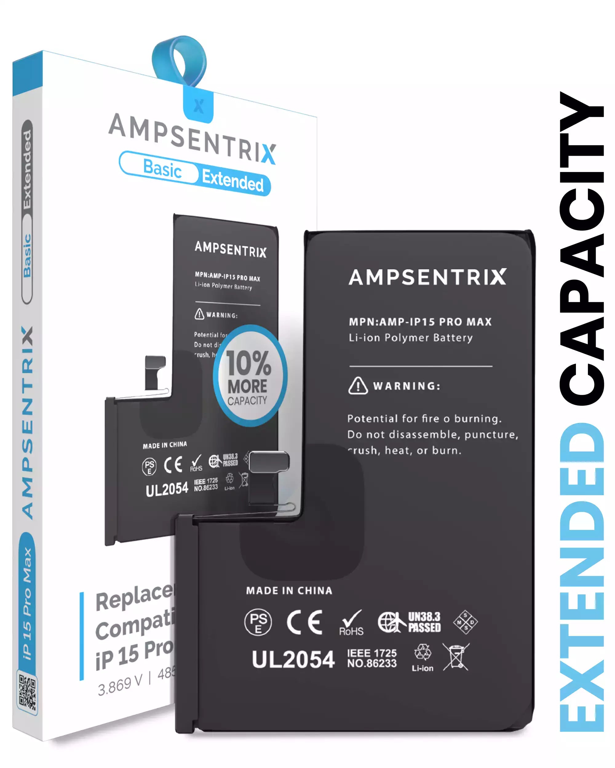 Ersatzakku iPhone 15 Pro Max AmpSentrix Basic Extended - Erweiterte Kapazität