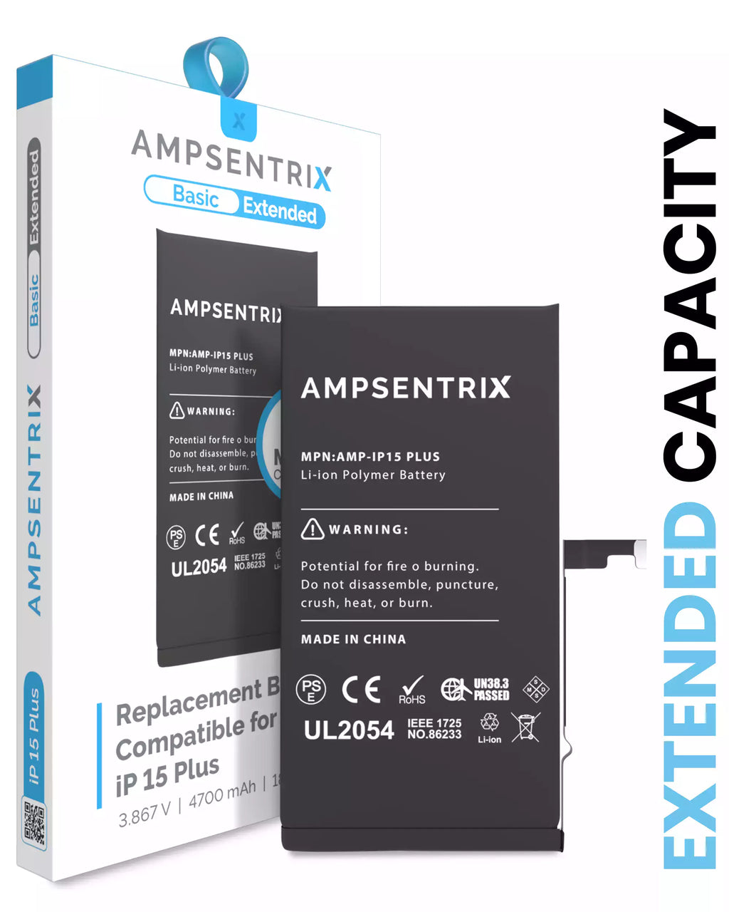 Replacement Battery for iPhone 15 Plus (AmpSentrix Basic Extended)