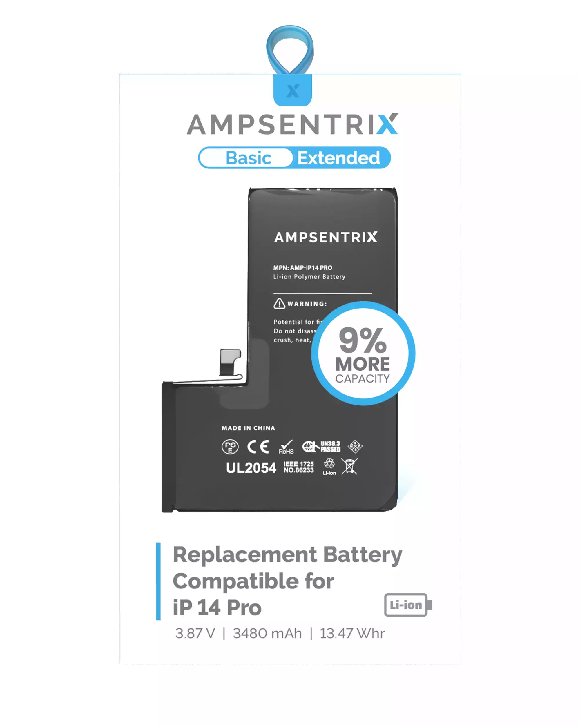 Replacement Battery for iPhone 14 Pro (AmpSentrix Basic Extended)
