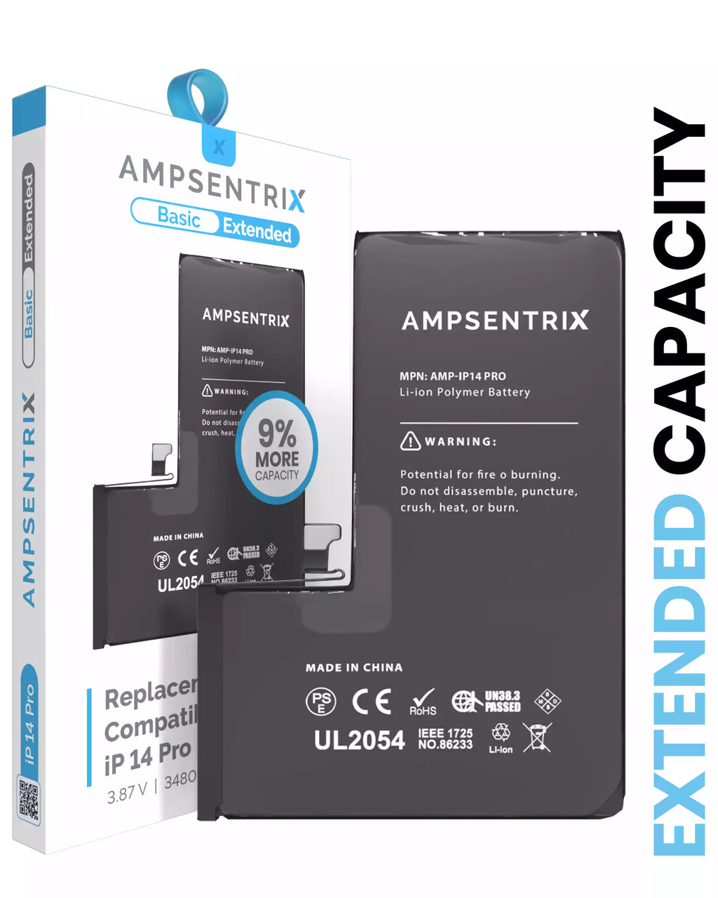 Replacement Battery for iPhone 14 Pro (AmpSentrix Basic Extended)