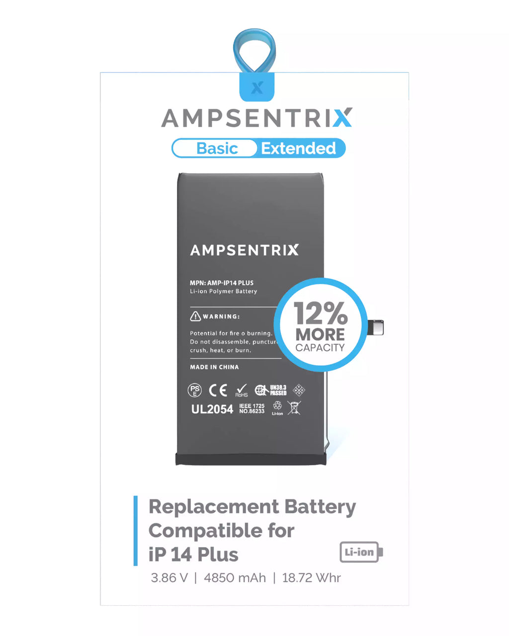 Replacement Battery for iPhone 14 Plus (AmpSentrix Basic Extended)