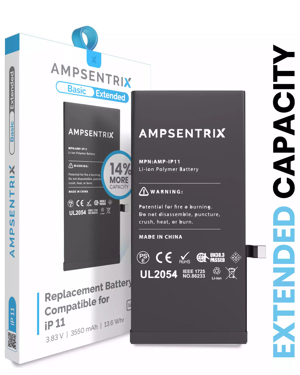 Replacement Battery for iPhone 11 (AmpSentrix Basic Extended)