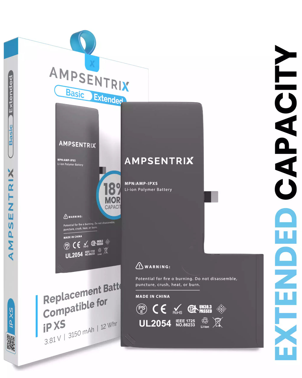 Replacement Battery for iPhone XS (AmpSentrix Basic Extended)