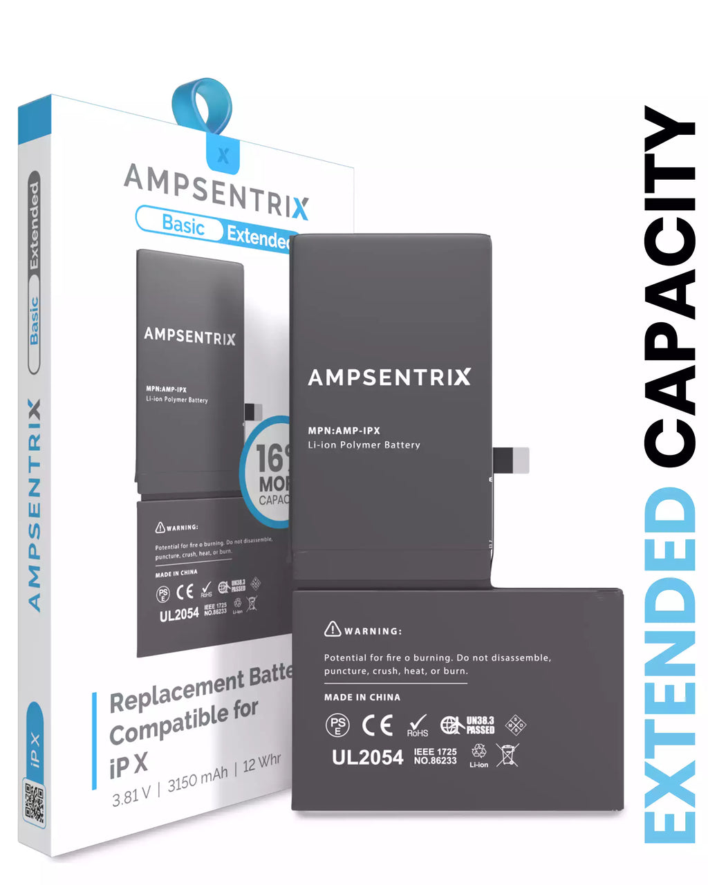 Replacement battery for iPhone X (AmpSentrix Basic Extended)