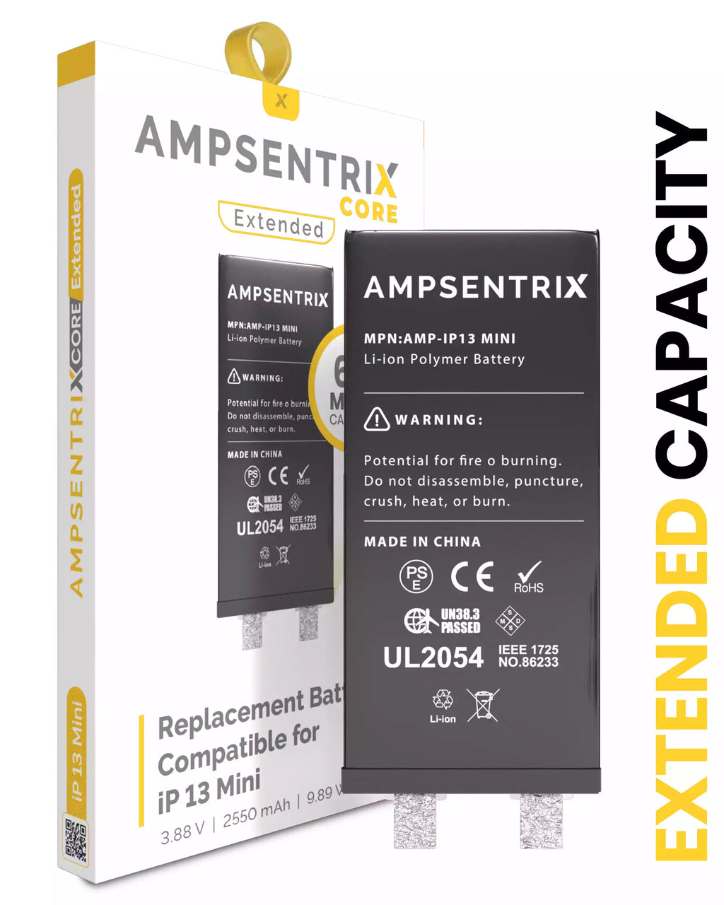 Replacement battery for iPhone 13 Mini (spot welding required) (AmpSentrix Core Extended)