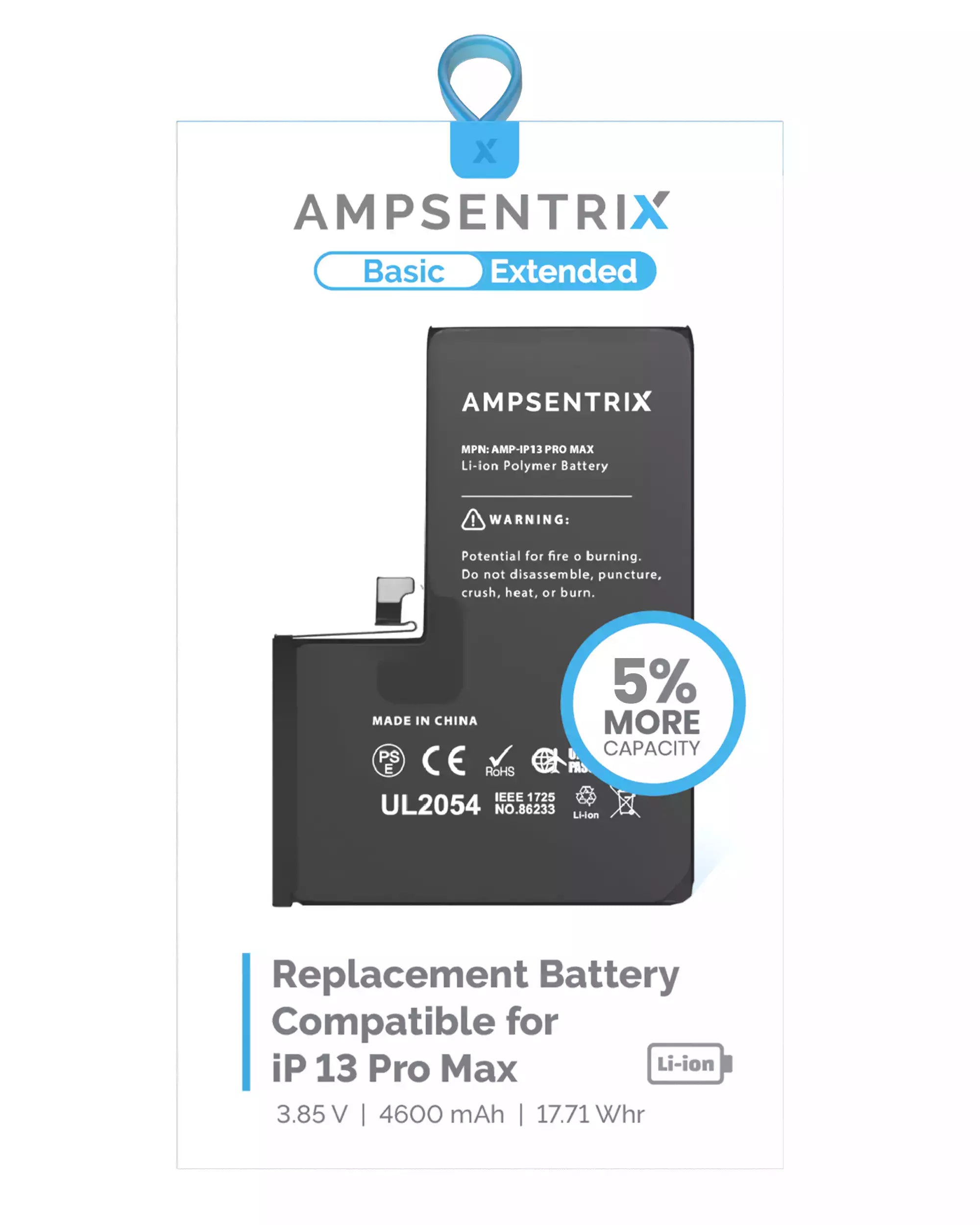 Replacement Battery for iPhone 13 Pro Max (AmpSentrix Basic Extended)