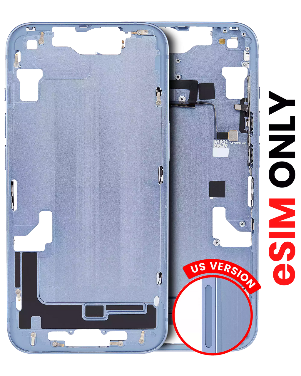 Midframe/Frame with Small Parts for iPhone 14 (US Version) (Aftermarket Plus) (Blue)