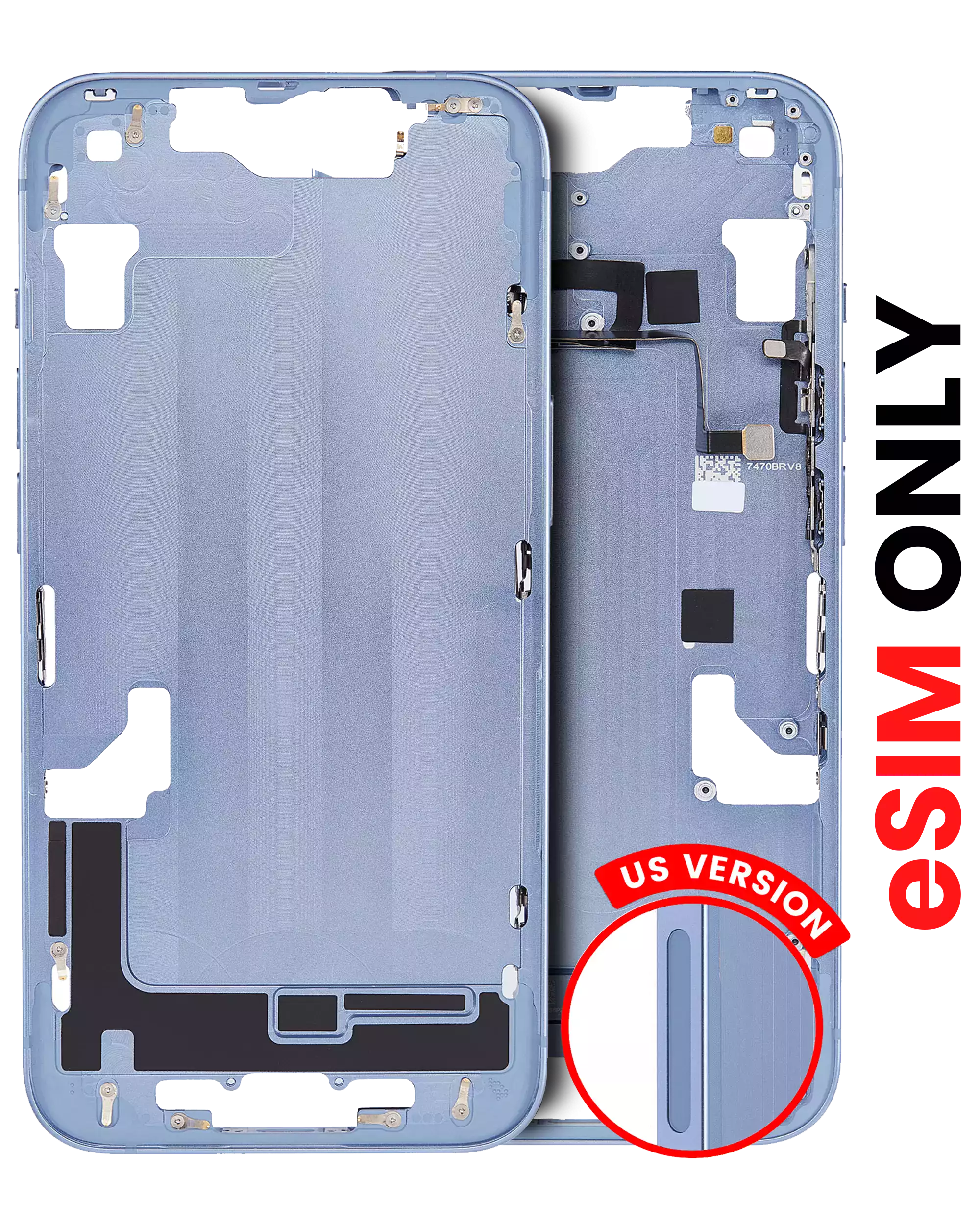 Midframe/Frame with Small Parts for iPhone 14 Plus (US Version) (Aftermarket Plus) (Blue)