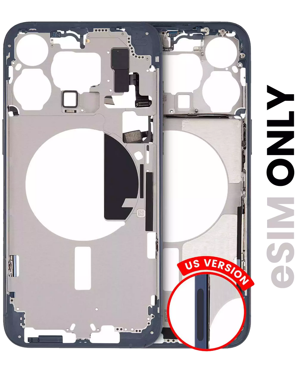 Midframe/Frame with Small Parts for iPhone 15 Pro Max (US Version) – Used OEM Pull, Grade B, Blue Titanium
