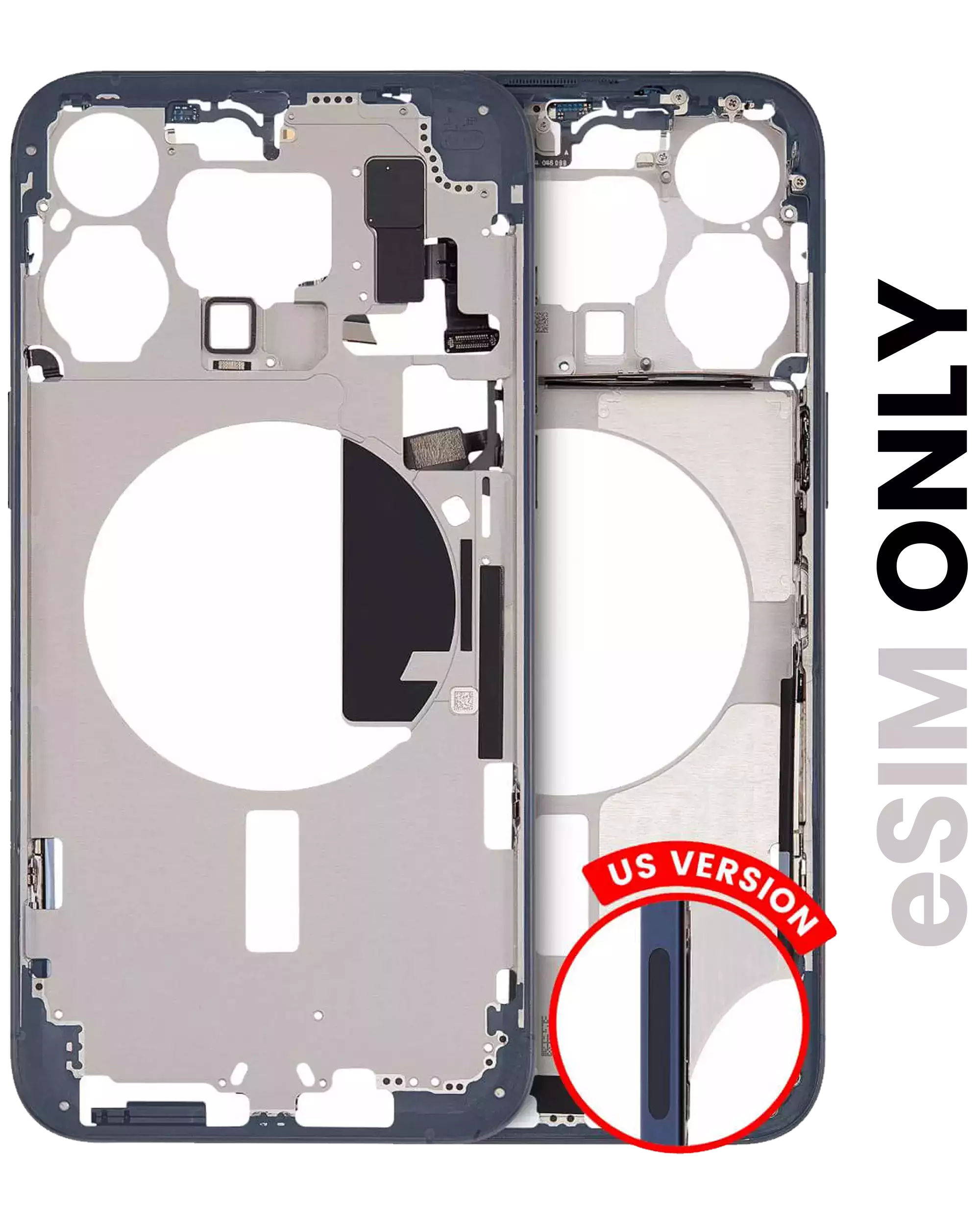 Midframe/Frame with Small Parts for iPhone 15 Pro Max (US Version) – Used OEM Pull, Grade B, Blue Titanium