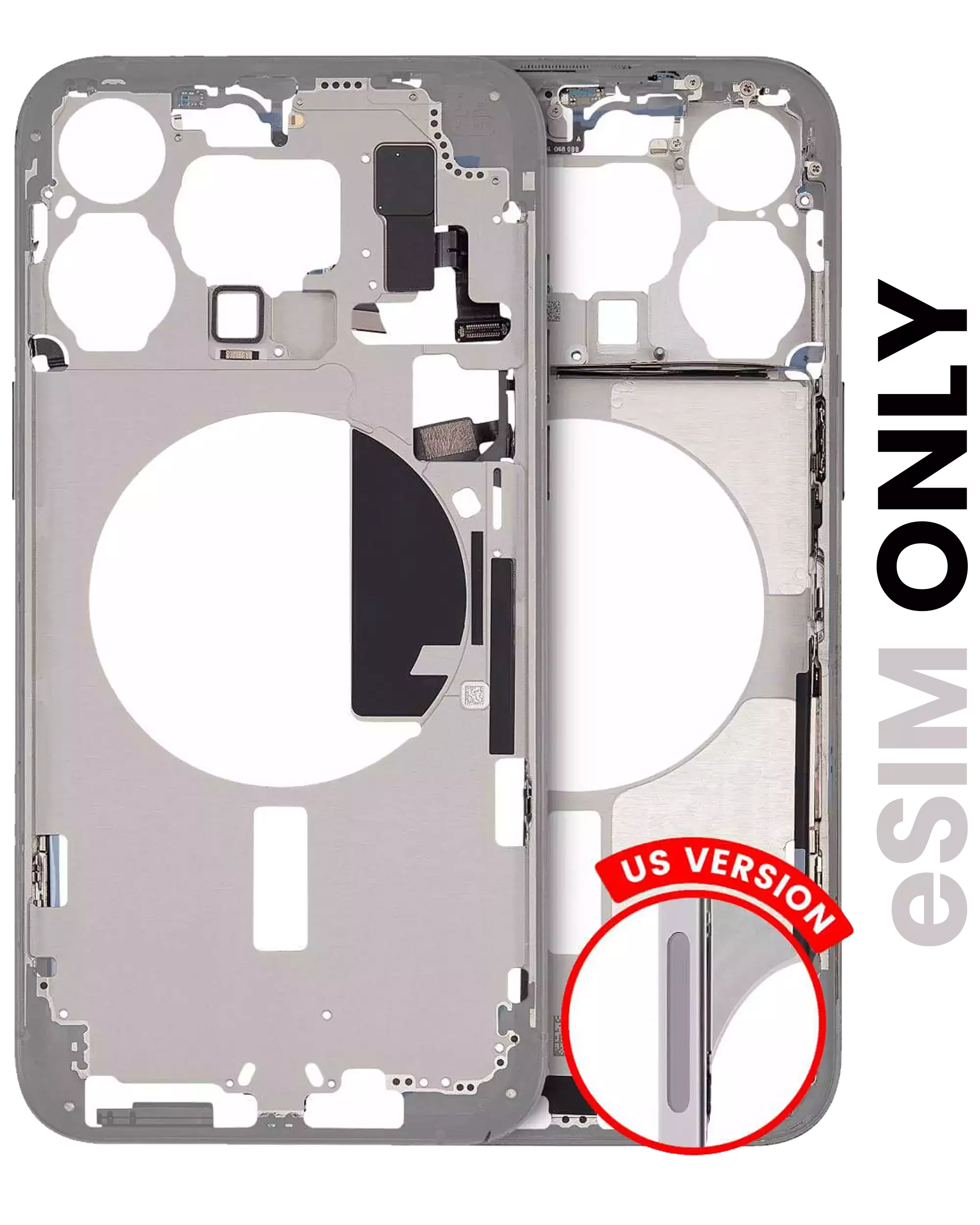 Midframe/Frame with Small Parts for iPhone 15 Pro Max (US Version) (Used OEM Pull, Quality B) (White Titanium)