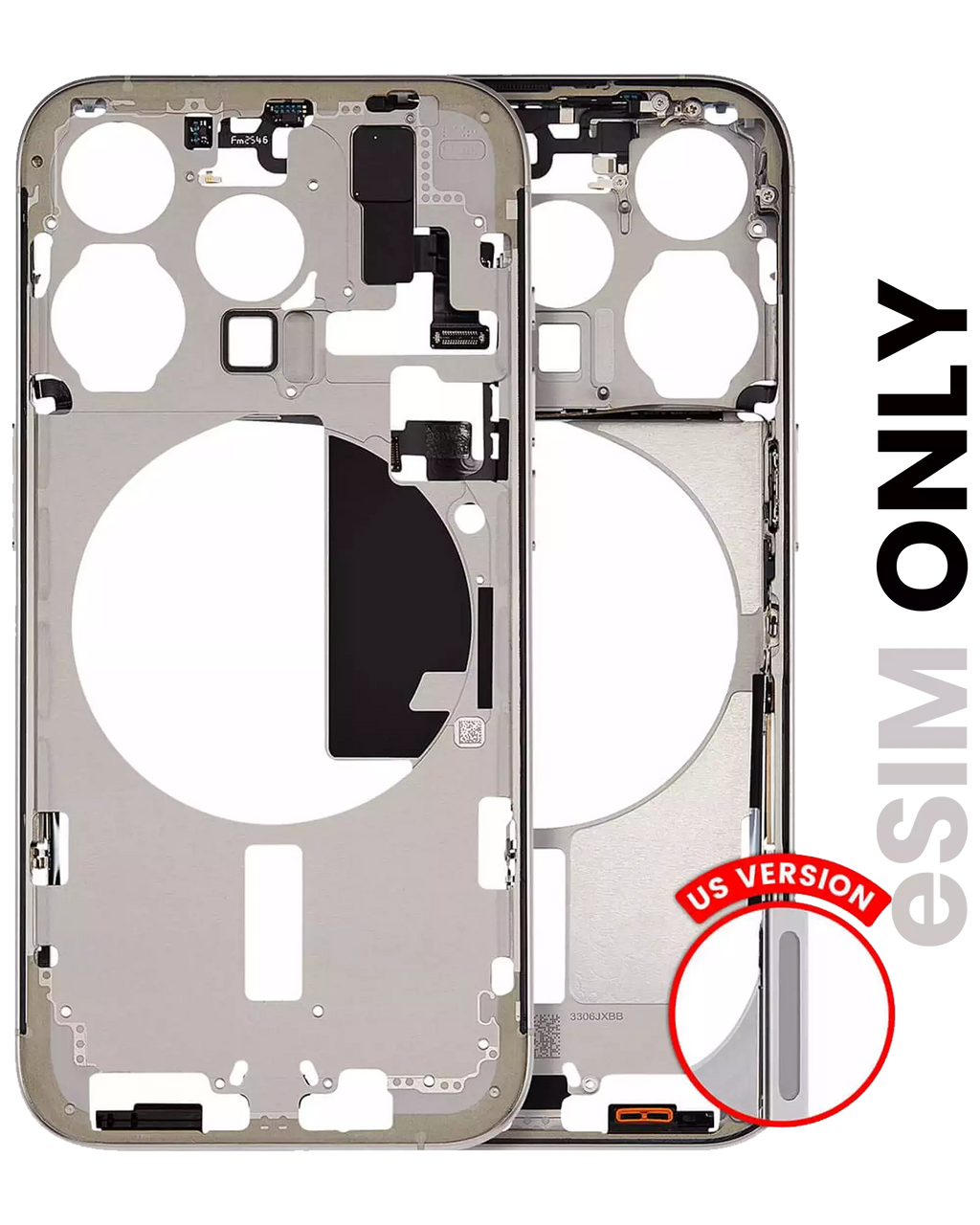 Midframe/Frame with Small Parts for iPhone 15 Pro (US Version) (Used OEM Pull, Quality B) (Natural Titanium)