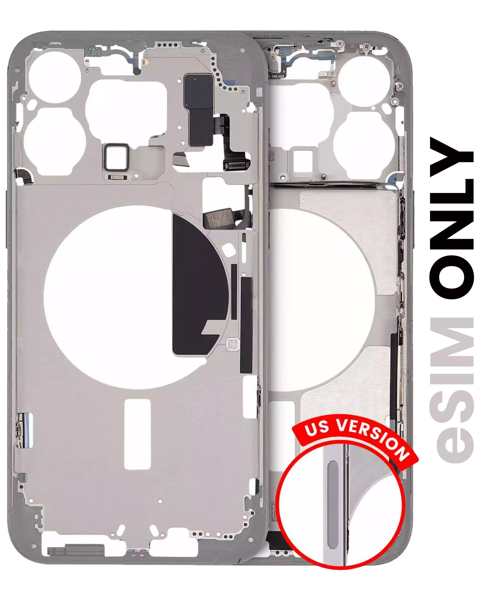Midframe/Frame with Small Parts for iPhone 15 Pro Max (US Version) (Used OEM Pull, Grade A) (White Titanium)