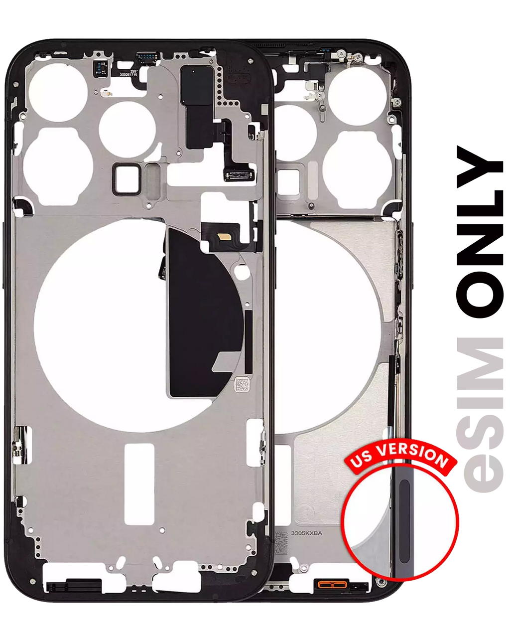 Midframe/Frame with Small Parts for iPhone 15 Pro (US Version) (Used OEM Pull, Quality B) (Black Titanium)