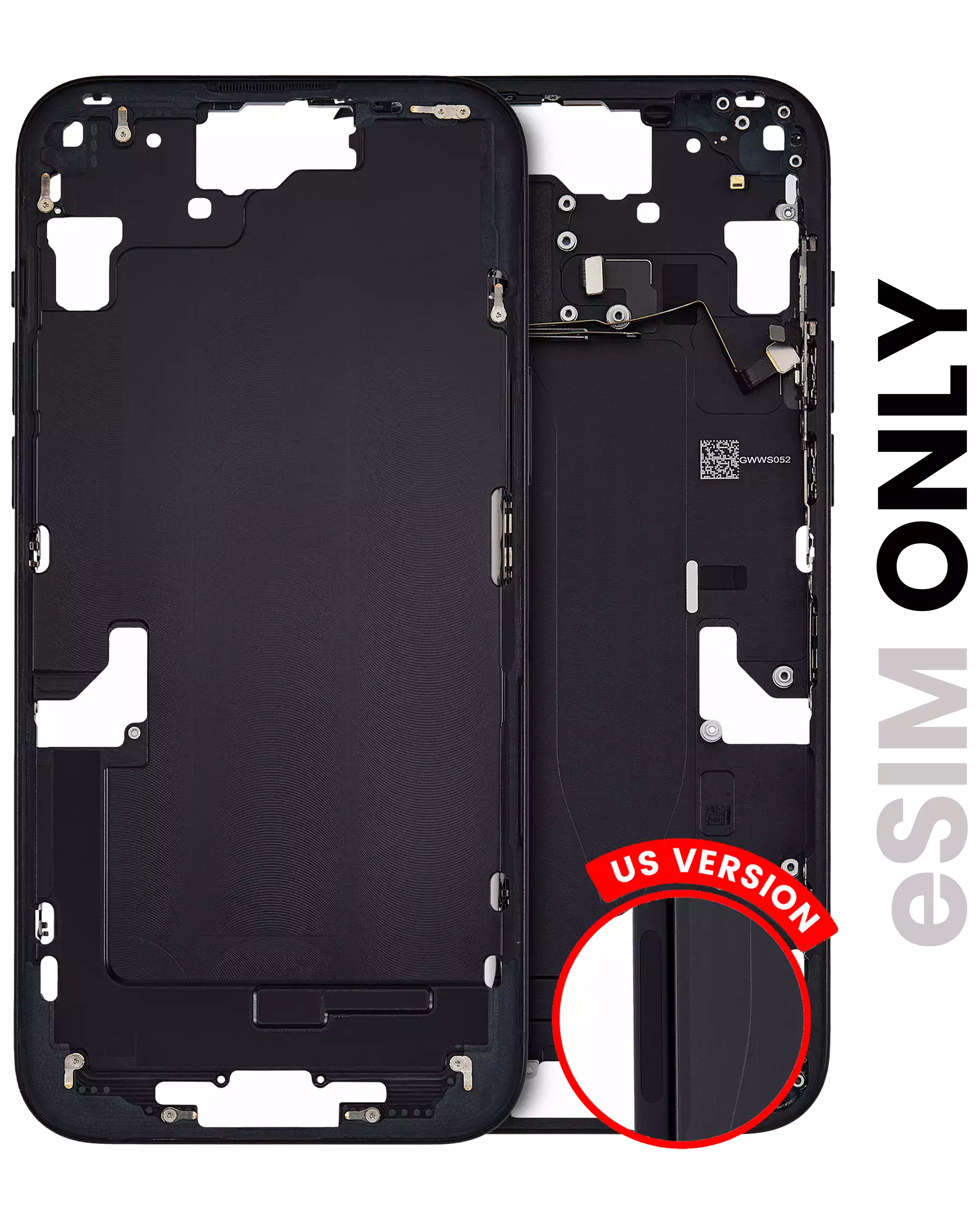 Midframe/Frame with Small Parts for iPhone 15 Plus (US Version) (Used OEM Pull, Grade A) (Black)
