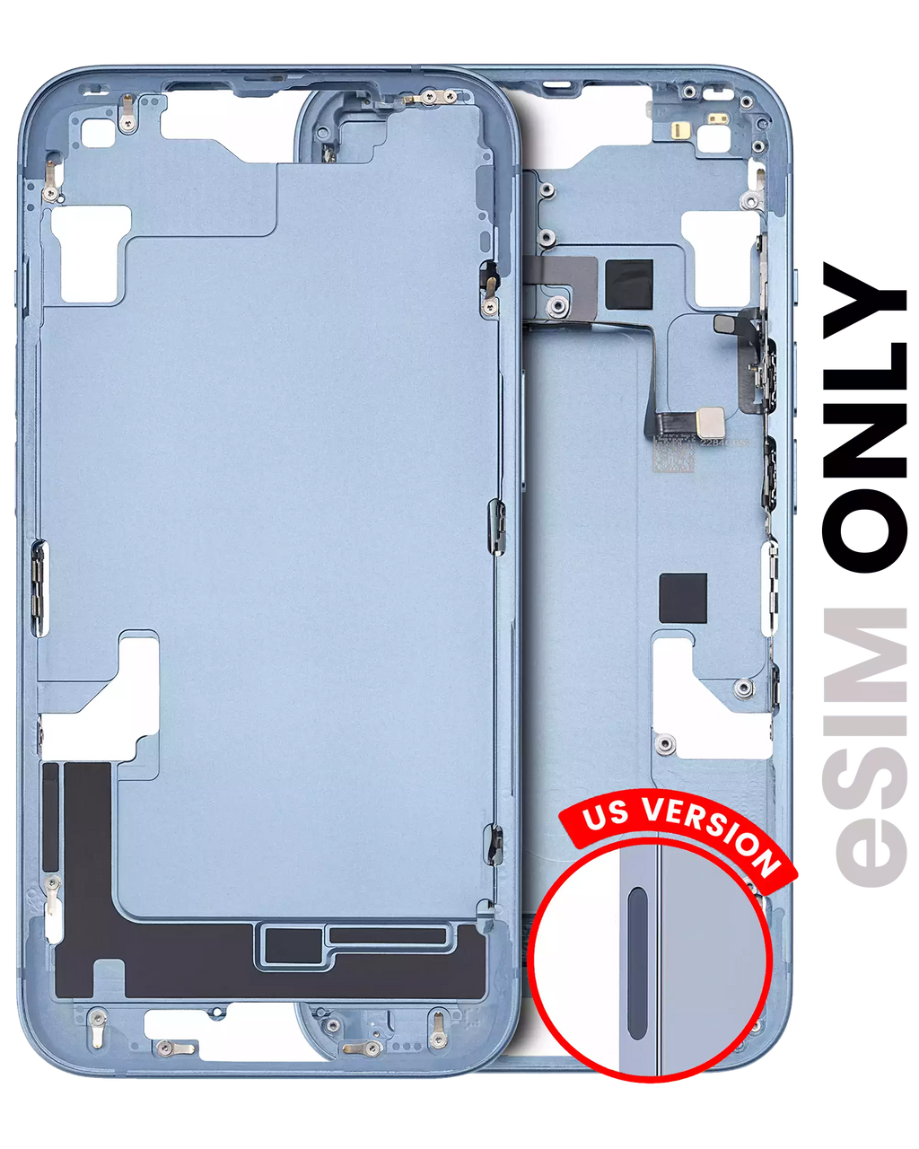 Midframe/Frame with Small Parts for iPhone 14 (US Version) (Used OEM Removal, Quality B) (Blue)