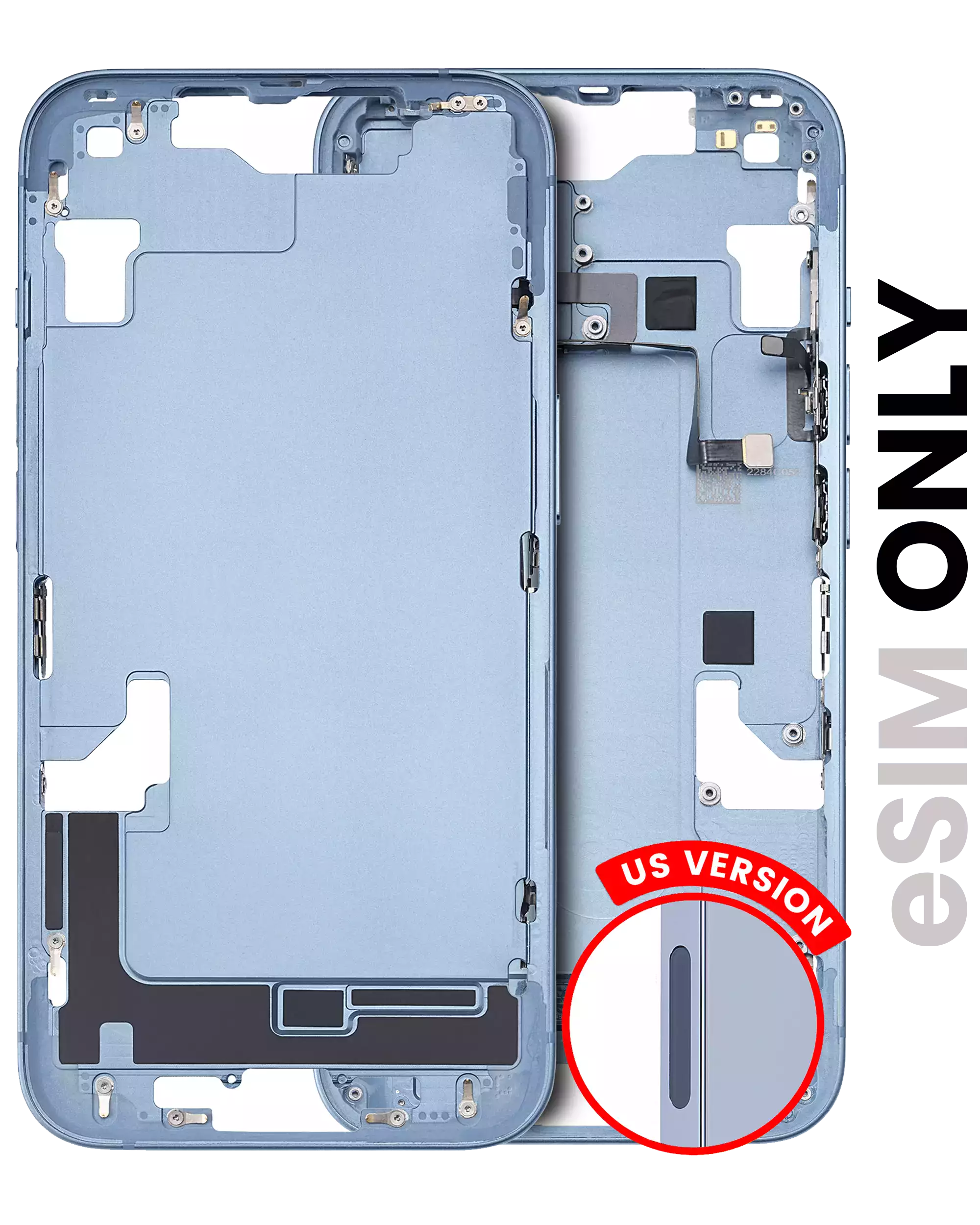 Midframe/Frame with Small Parts for iPhone 14 (US Version) (Used OEM Removal, Quality B) (Blue)