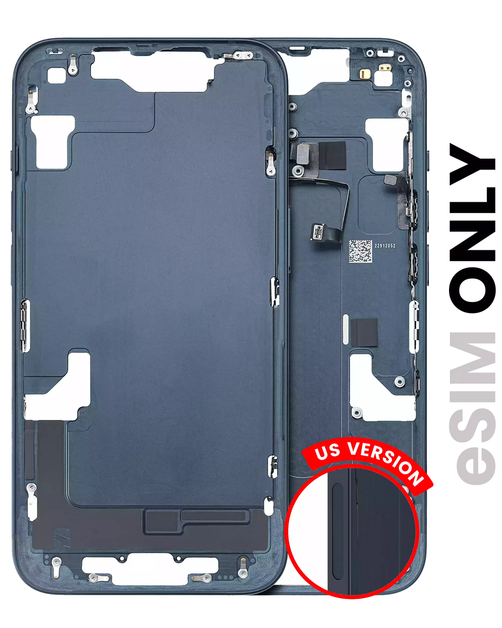 Midframe/Frame with Small Parts for iPhone 14 US Version (eSIM) – Used OEM Part, Quality B (Midnight)