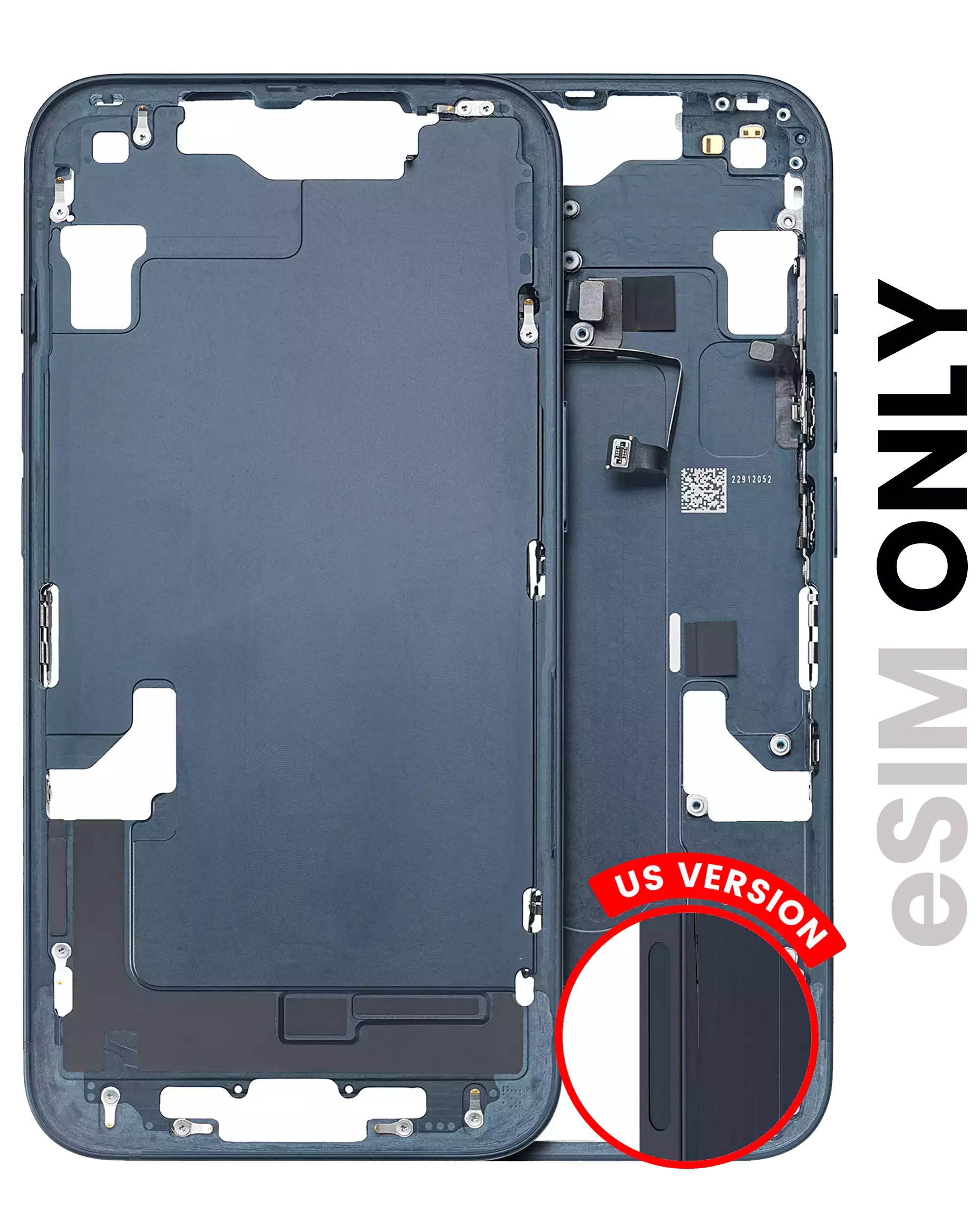 Midframe/Frame with Small Parts for iPhone 14 US Version (eSIM) – Used OEM Part, Quality B (Midnight)