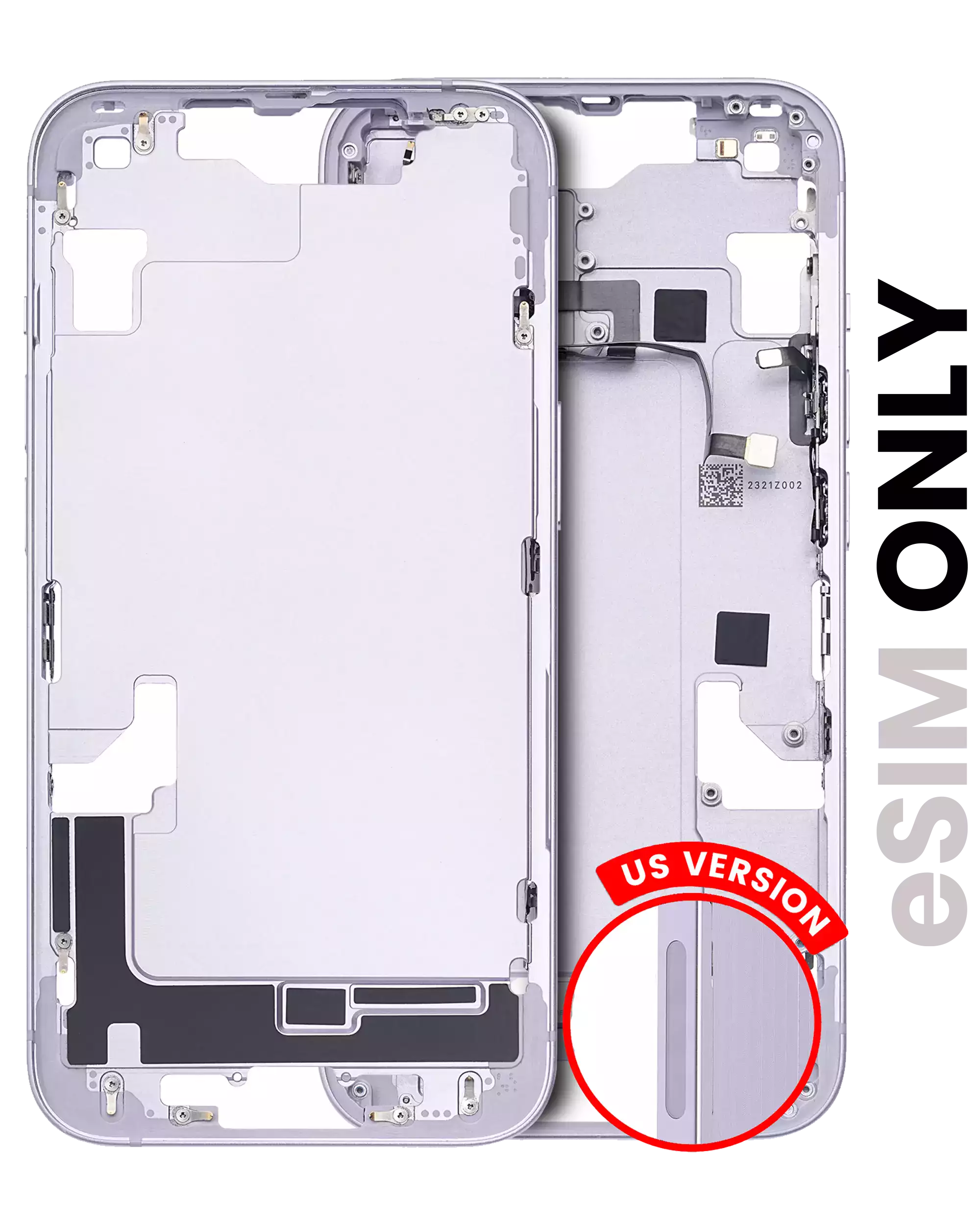 Midframe/Frame with Small Parts for iPhone 14 (US Version) - Used OEM Pull, Grade B (Purple)