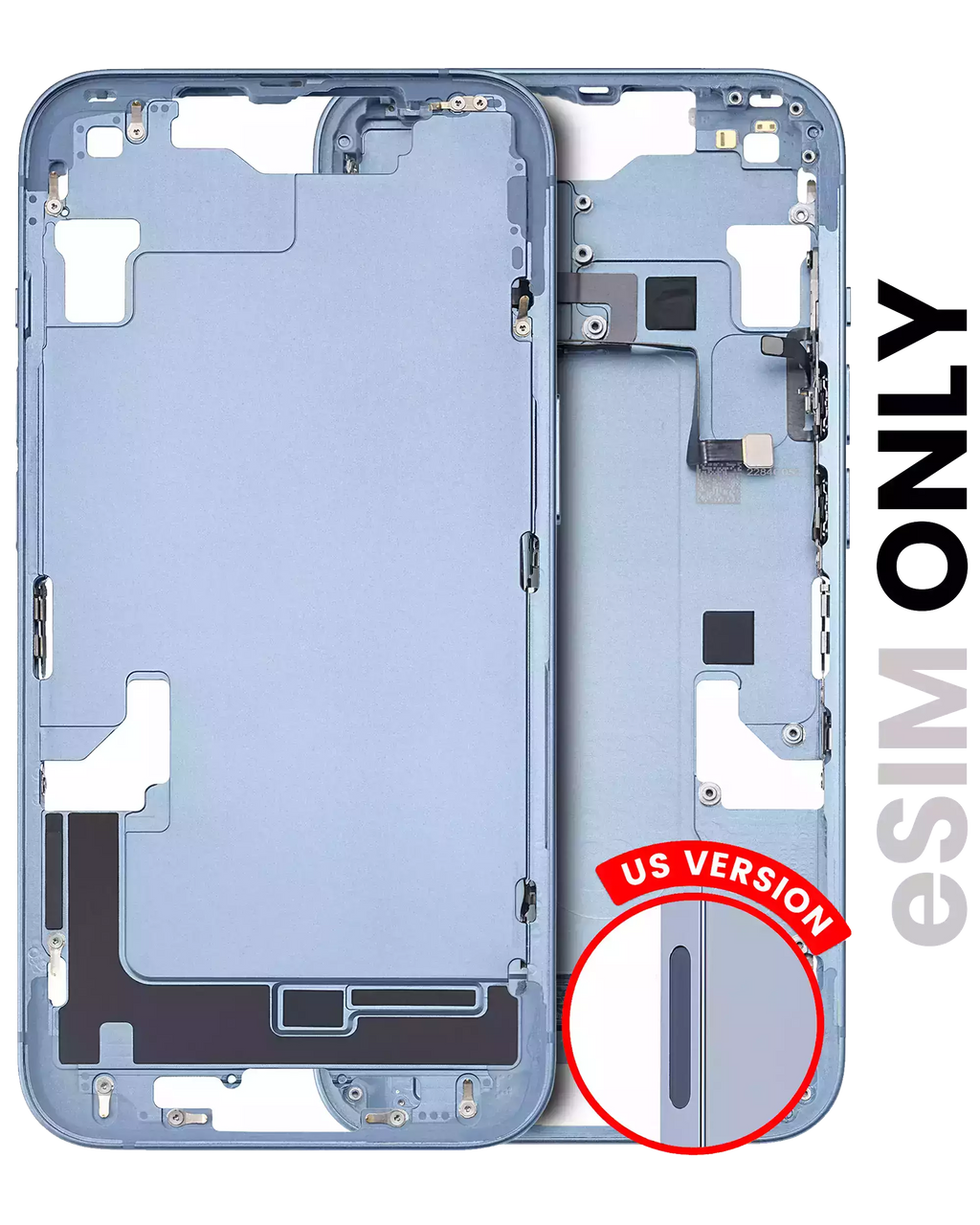 Midframe/Frame with Small Parts for iPhone 14 (US Version) (Used OEM Pull, Quality C) (Blue)