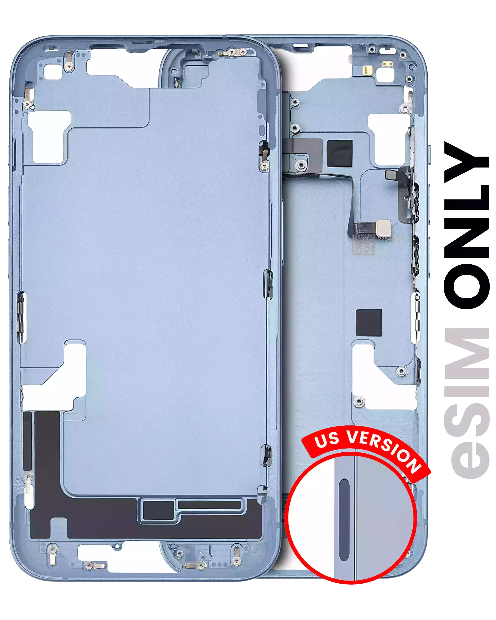 Midframe/Frame with Small Parts for iPhone 14 (US Version) (Used OEM Pull, Quality C) (Blue)