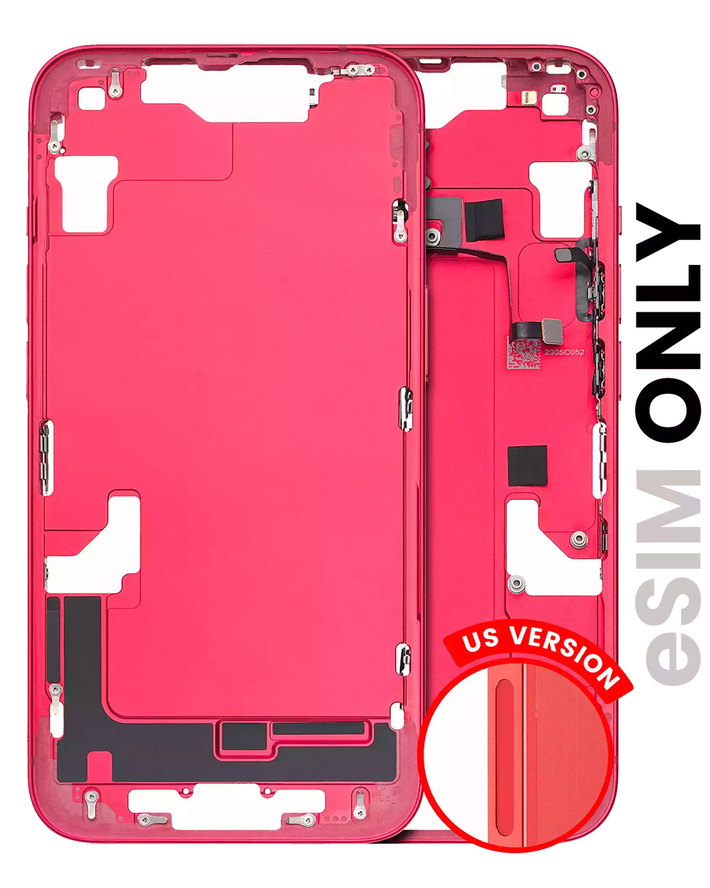 Midframe/Frame with Small Parts for iPhone 14 (US Version) – Used OEM Pulled, Quality C – Red