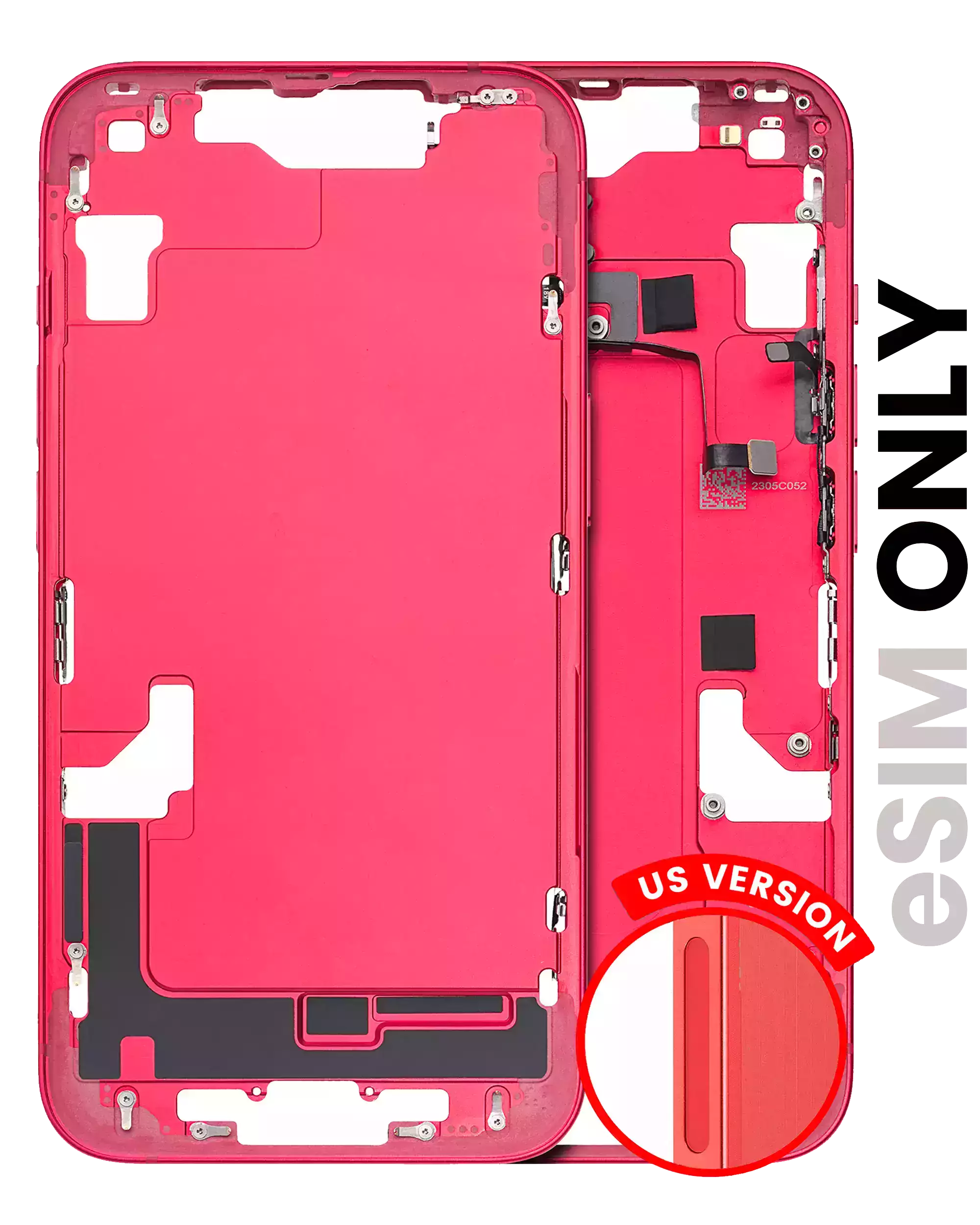 Midframe/Frame with Small Parts for iPhone 14 (US Version) – Used OEM Pulled, Quality C – Red