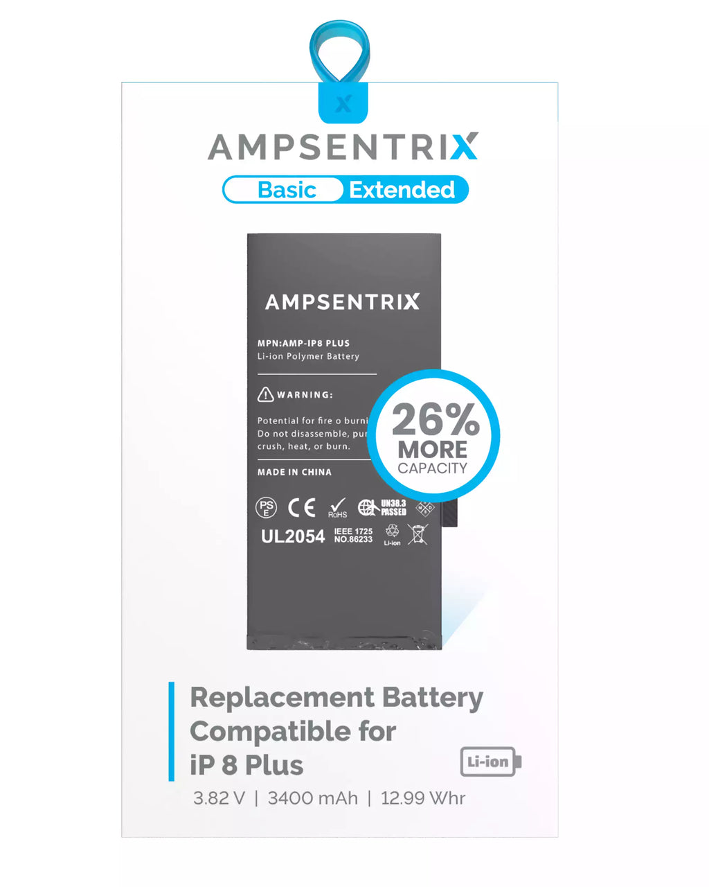 Replacement battery for iPhone 8 Plus (AmpSentrix Basic Extended)