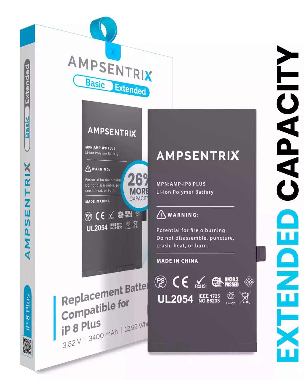 Replacement battery for iPhone 8 Plus (AmpSentrix Basic Extended)