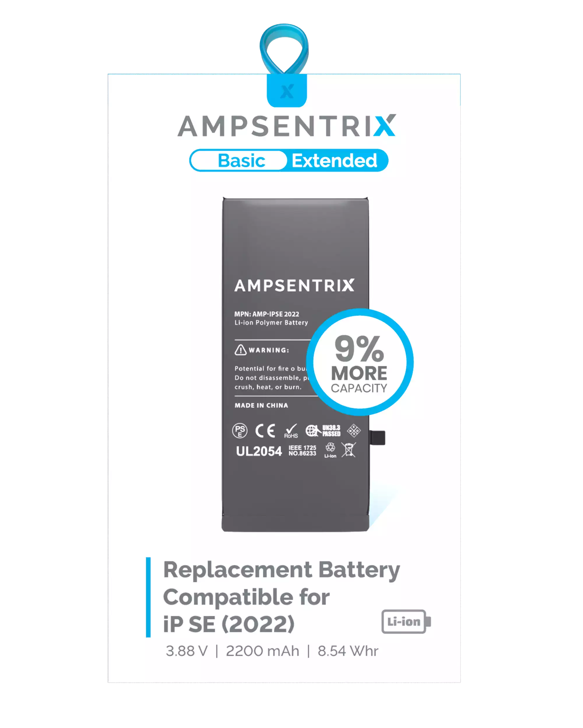 Ersatzakku für iPhone SE (2022) (AmpSentrix Basic Extended)