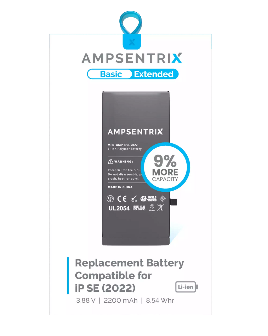 Replacement battery for iPhone SE (2022) (AmpSentrix Basic Extended)