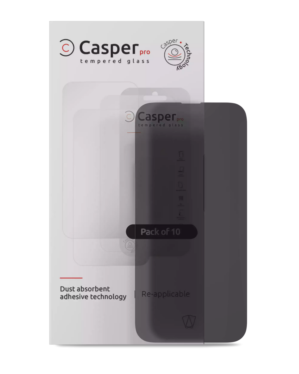 Casper Pro Gehärtetes Glas für iPhone 16 Pro / 17 / 17 Pro (10er Pack, Privacy)