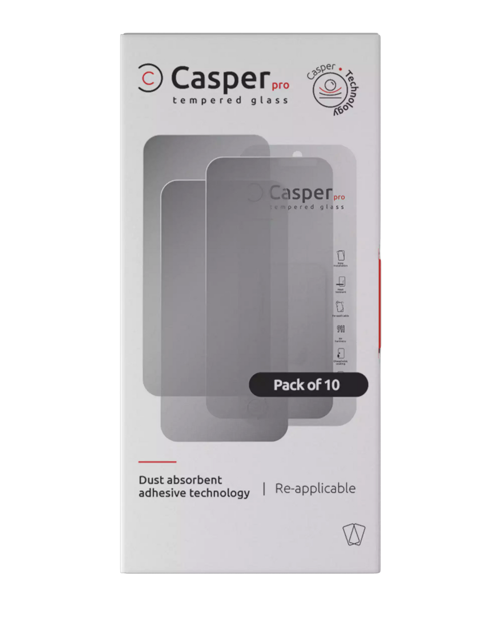 Casper Pro Gehärtetes Glas für iPhone 16 Pro / 17 / 17 Pro (10er Pack, Privacy)