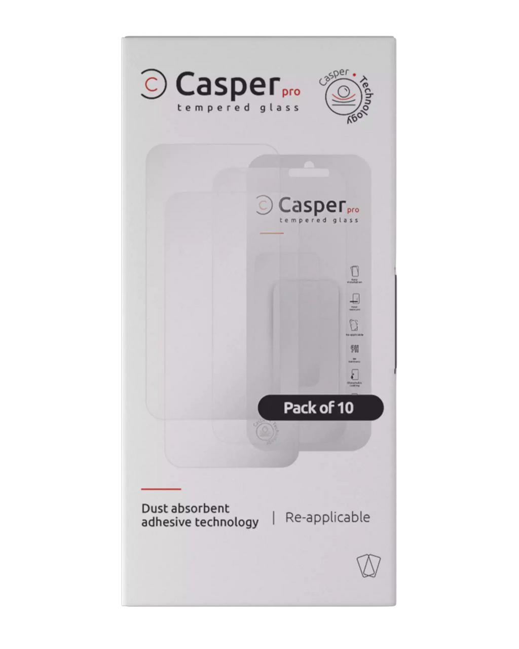 Casper Pro Tempered Glas für iPhone 16 Pro / 17 / 17 Pro (10er-Pack) (Klar)