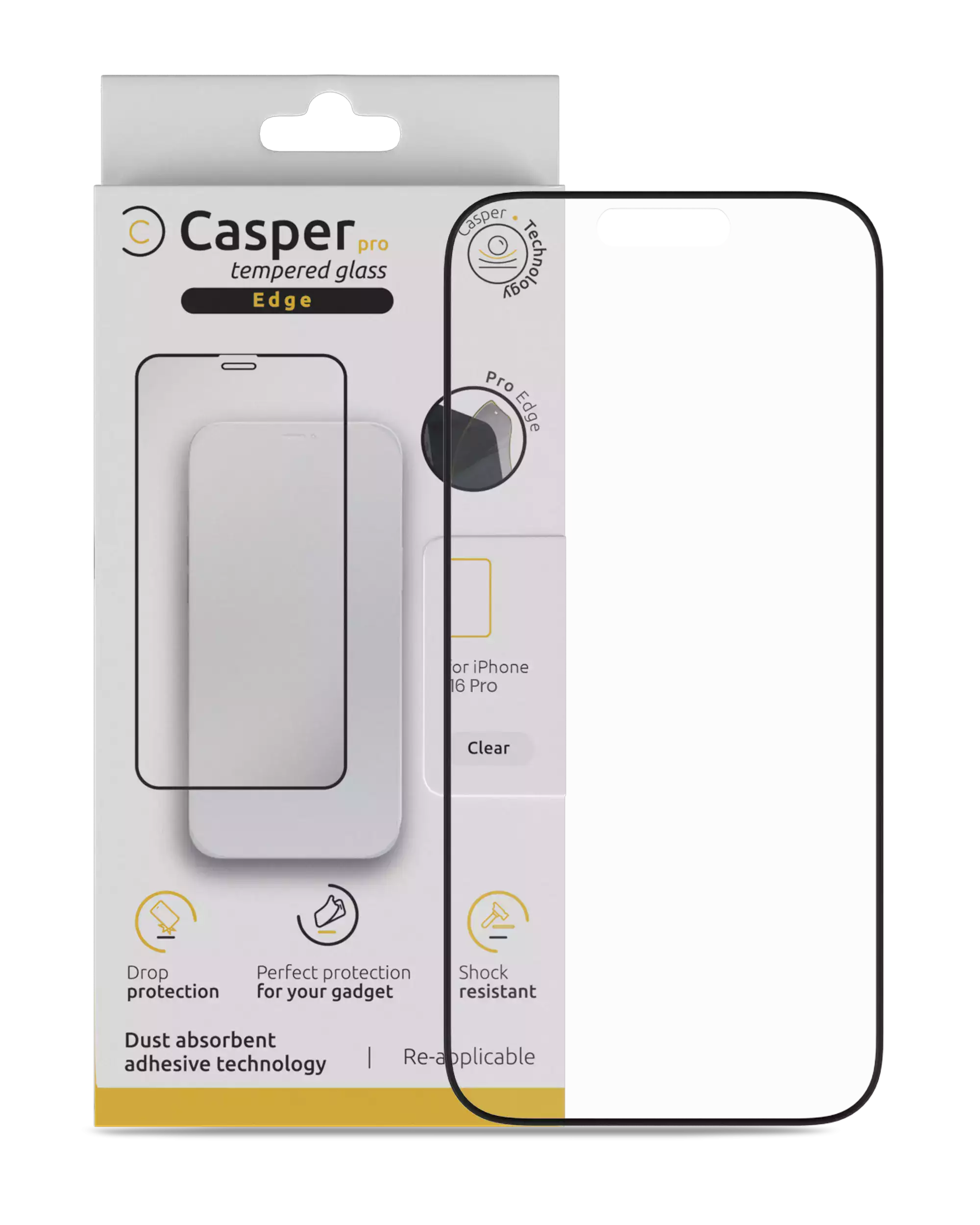 Casper Pro Edge Hartglas für iPhone 16 Pro / 17 / 17 Pro (Retail Pack) (Klar)