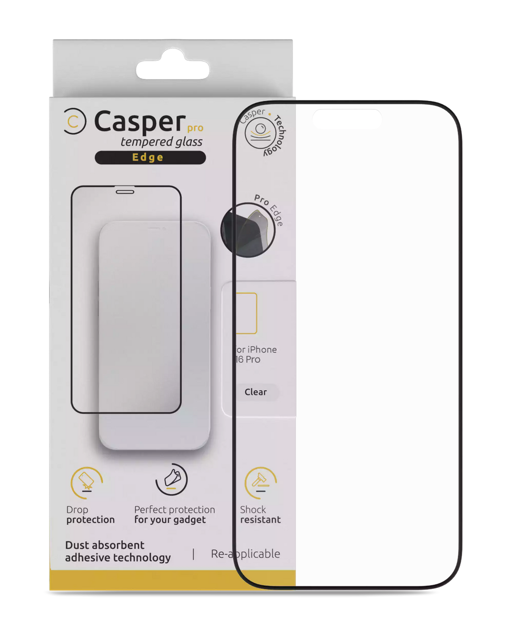 Casper Pro Edge Tempered Glass for iPhone 16 Pro / 17 / 17 Pro (Retail Pack) (Clear)