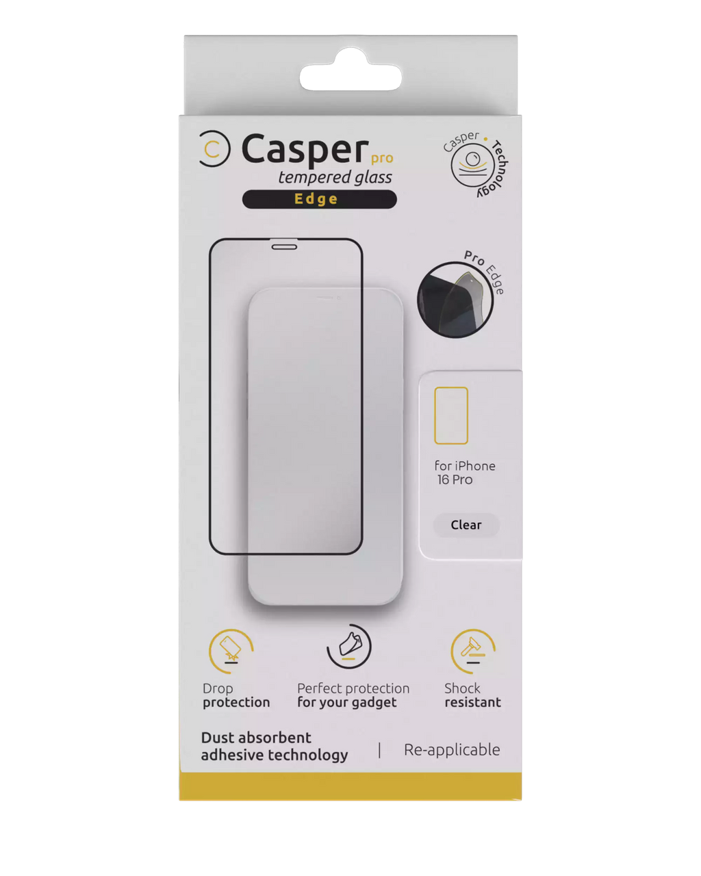 Casper Pro Edge Tempered Glass for iPhone 16 Pro / 17 / 17 Pro (Retail Pack) (Clear)